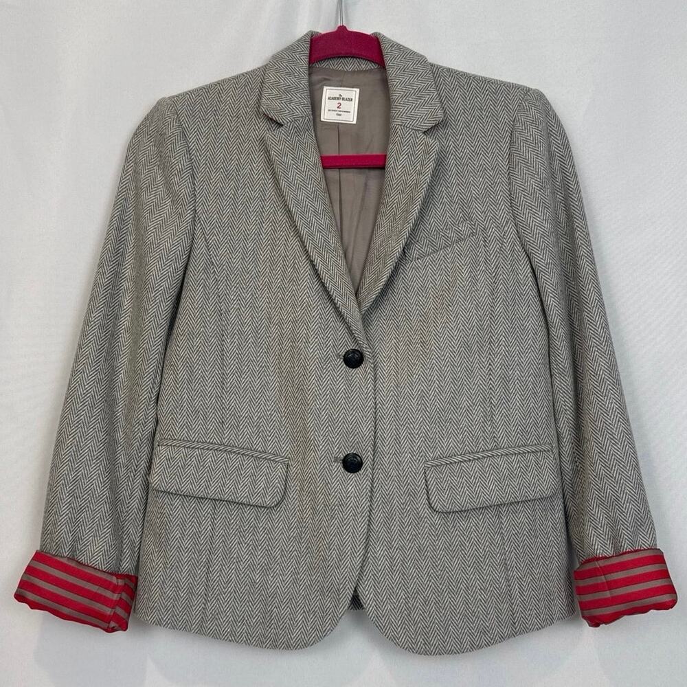 Gap The Academy Blazer Womens Herringbone Tweed Size 2 Gray Preppy